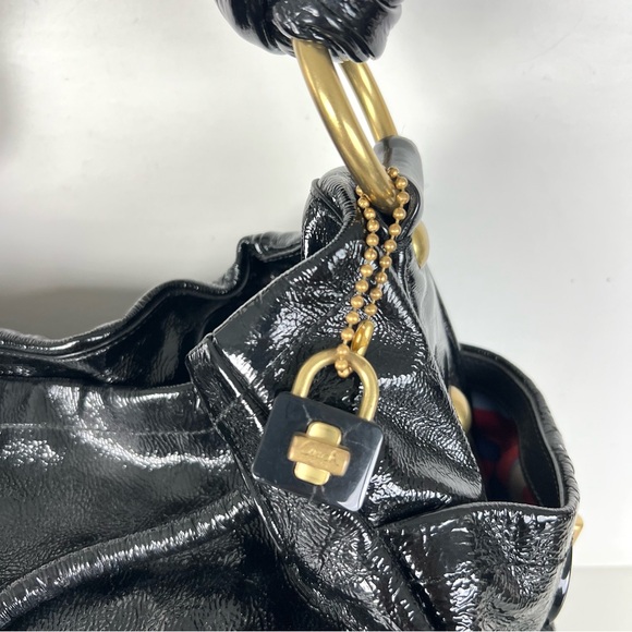 COACH LTE Restor Black Patent Leather Front Drawstring Large Shoulder Bag 13256 - Picture 3 of 16